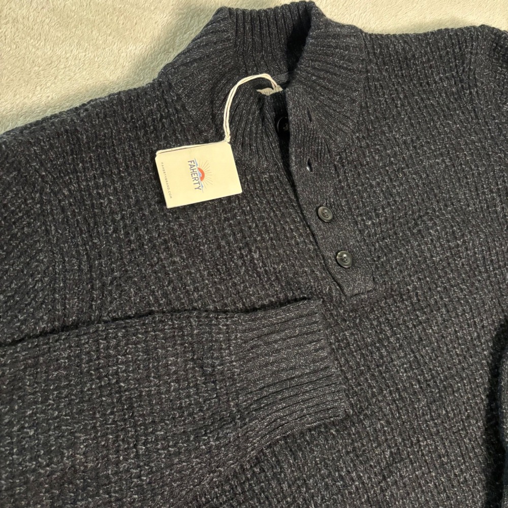NWT - FAHERTY Men's Wool Cashmere Quarter Button Sweater Charcoal Gray XXL $368